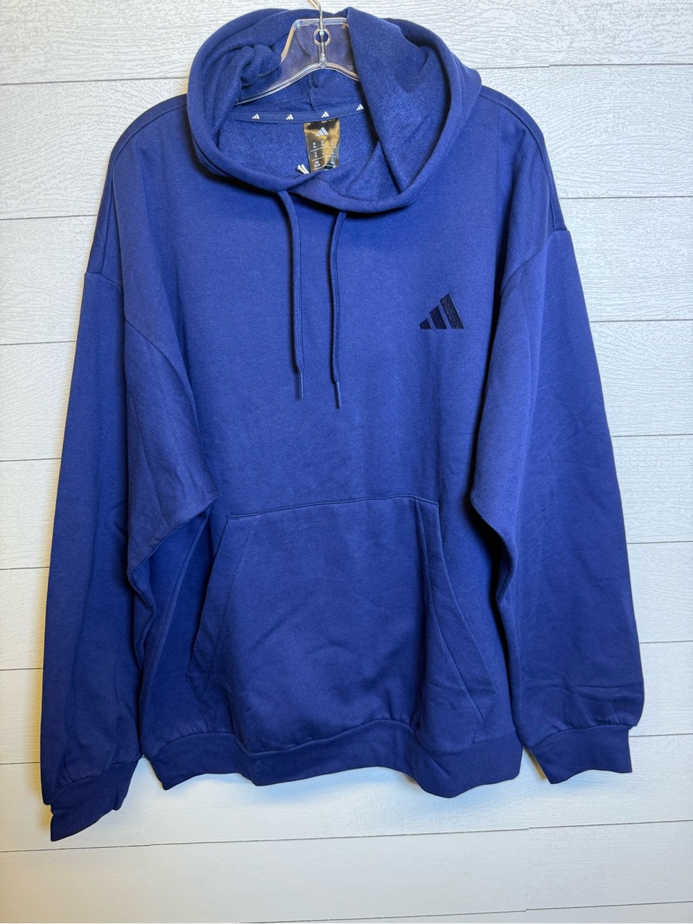 adidas men’s Blue Pullover fleece Hoodie with subtle logo size XL NWT
